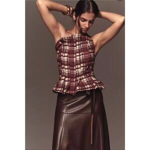 NWT Anthropologie Porridge Ruffled Peplum Strapless Corset Top. Size L. Ret. $98